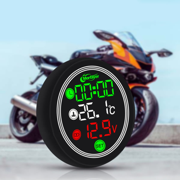 4-i-1 Timer, Tid, Termometer og Voltmeter for 12V Motorsykkel - Lufttemperatur
