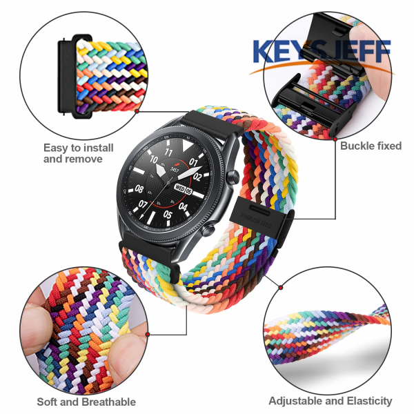 22 mm nylonranneke yhteensopiva Galaxy Watch 3 45 mm/ Watch 46 mm, Gear S3 Frontier/Classic, Huawei Watch GT 3 46 mm 4