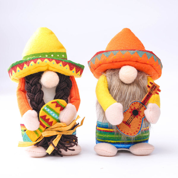 Tomtar Plyschleksaker Mexikansk karnevalsprydnad Luddrig dvärgdocka som håller instrument B