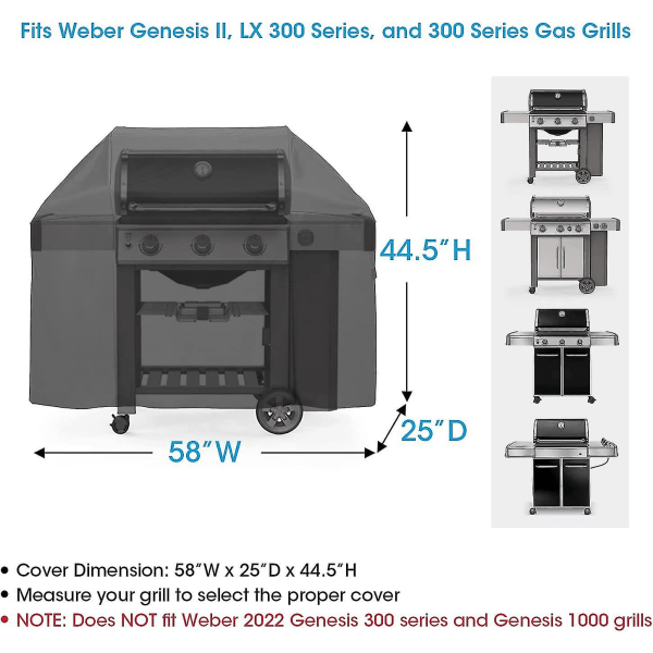 52 tommers trekk for Weber Spirit 200 og 300-serien, trekk for utendørs grill, kraftig vanntett trekk, matbestandig grill C 58 tommer