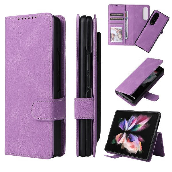 Fuld beskyttelse etui med magnetisk læder kompatibel med Samsung Galaxy Z Fold 3 med kortholder stativ. Blå