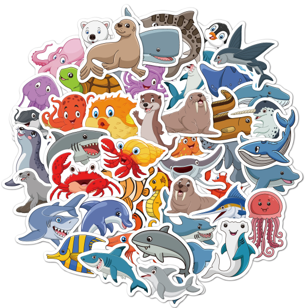 50 barneklistremerker med tegneseriefigurer - Lille havfrue, enhjørning, dinosaur, vannkrus, skrivesaker, vanntette barneklistremerker Cute Cat 50pcs