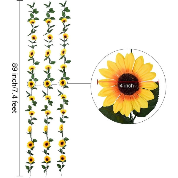 3-pack solrosgirlang silke vinstockar blommor med gröna blad