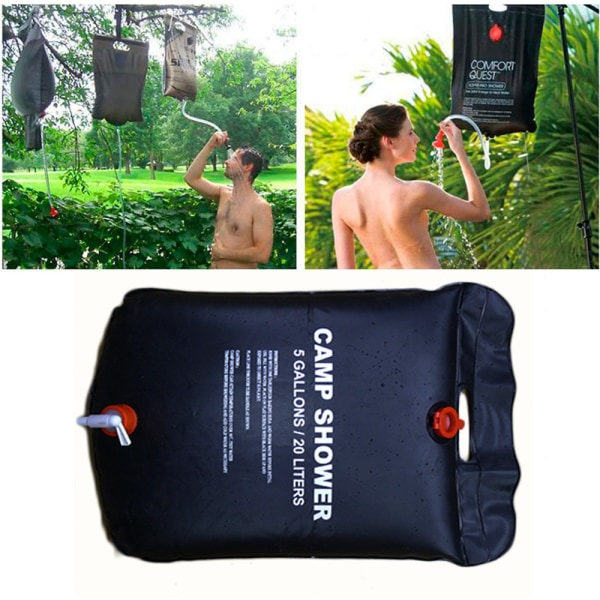 20L Camping Duschväska Solenergi Uppvärmd Bärbar Vikbar Utomhus Rese Picknick Camping Vandring Klättring Badväska PVC Vattenväska Svart 20L