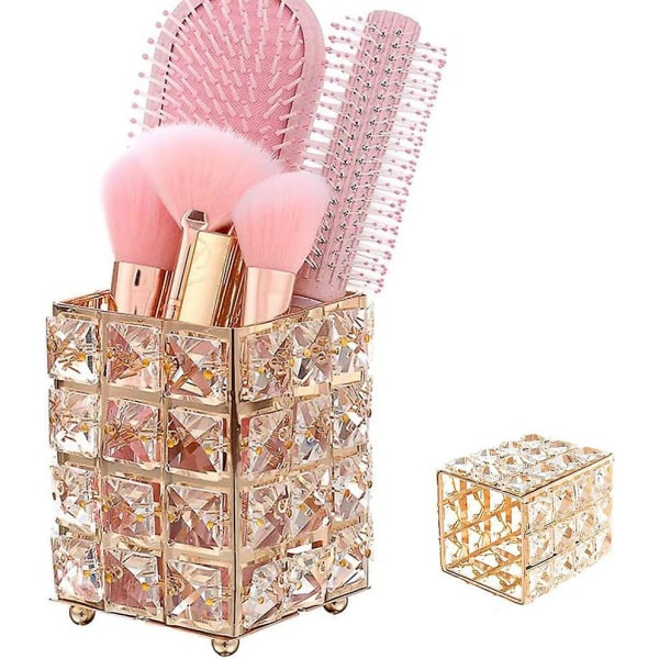 Elegant luksus firkantet krystal makeup organizer til læbeblyanter, øjenpuder, (guld) (b-2-v)