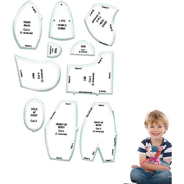 M-Emory Bear Template Lineal - 30 cm Sytempler til Syning | Akryl Bjørne Mønstre med Instruktioner til Håndværk og Syprojekter Medium size (12 inches)