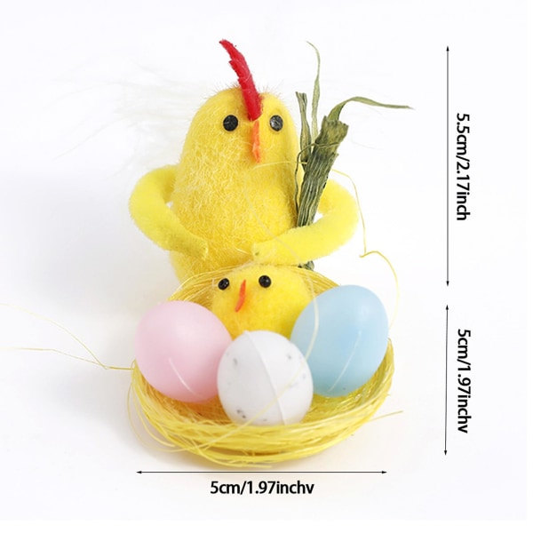 8st Små Påsk Chenille Kycklingar Fuzzy Mini Kycklingar Set Fyllda Plysch Kyckling med Påskkorg Bo Dekor Påskägg Huva Tårta Dekorationer för Garden