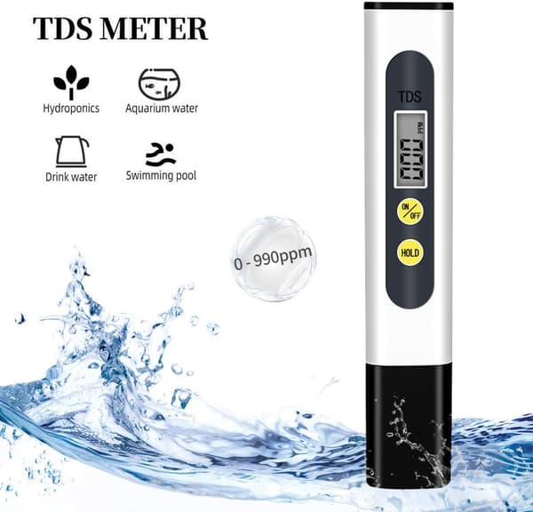 Digital TDS-mätare för vattenkvalitet med LCD-display, 0-9990 PPM, för dricksvatten, akvarium, pool, hydroponik, svart