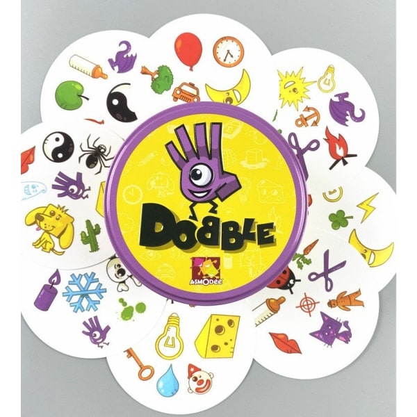 1x Klassiskt kortspel för åldern 6+ 2 till 8 spelare Spellidstid 15 minuter Dobble Lila Gammal Stil dobble purple old style