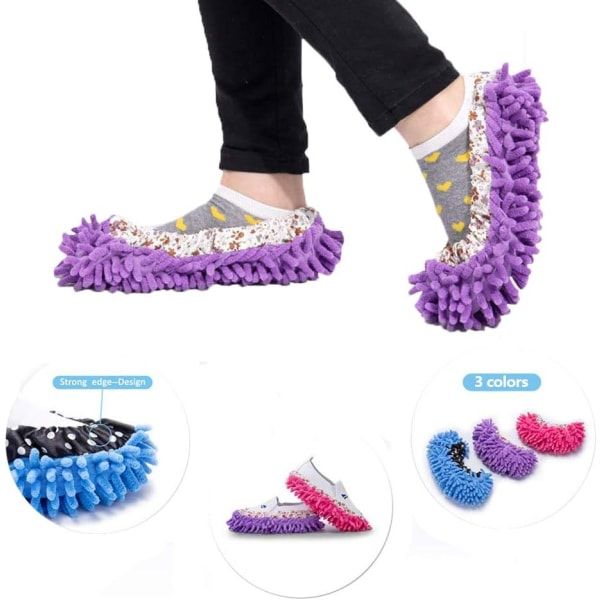 Mop-tøfler, 3 par multifunktionelle mikrofiber støvmopp sko Rengøringstøfler til hjemmet
