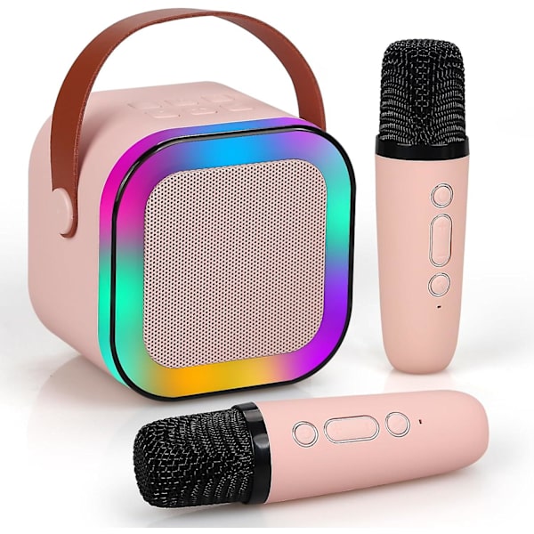 Karaokelaitteet lapsille ja aikuisille, Mini kannettava Bluetooth-karaokekaiutin 2 langattomalla mikrofonilla ja dynaamisilla valoilla, Koti Ktv, ulkona, matkustaminen (beige Pink