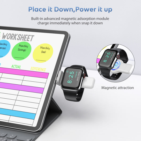 2 deler Apple Watch trådløs bærebar lasting for Apple Watch, iWatch USB-laddare Resrem Lättviktsmagnetisk hurtigladdare for Apple Watch Seri