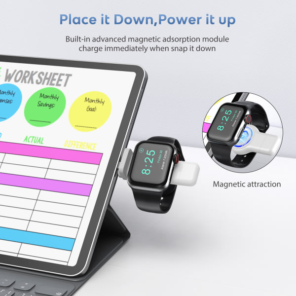 2 stk. Apple Watch trådløs bærbar oplader til Apple Watch, iWatch USB -oplader Resestrop Lette magnetisk hurtigoplader til Apple Watch Seri