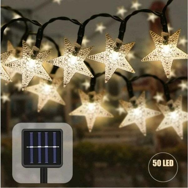 Solcelledrevne lyslenker 9,5 m 50 LED Vanntett Star Solar Julelys Dekorative for fest Bryllup Hagebutik Hjem Utomhus (Gul)