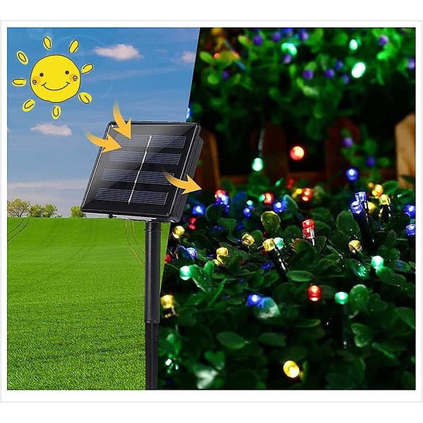 100 Led Solar Garden String Lights, 12m 8 lägen, vattentät utomhus dekorativt ljus (flerfärgad)