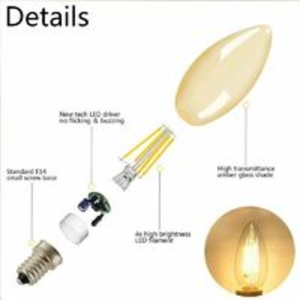 12 st E14 Edison Glödlampa, Nuodi LED Ljusfläkt Antik Amber