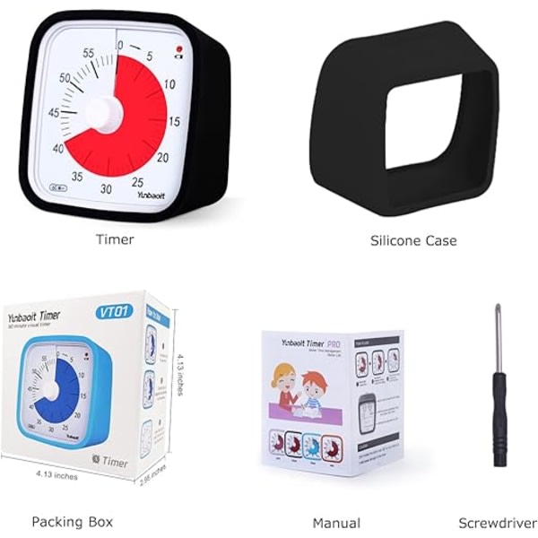 Visuell timer med etui, oppgradert 60-minutters nedtellingstimer for barn og voksne med påminnelse om lavt batteri, stille tidshåndteringsverktøy (svart)