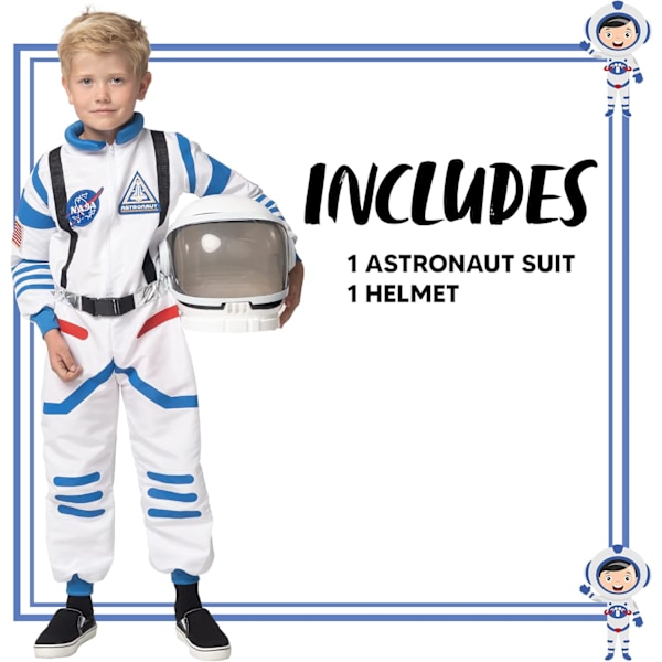 Halloween Unisex Vit Astronautdräkt Barn, NASA Pilotdräkt med Hjälm, 3T-L (3-12 År) Medium (8-10 yrs)