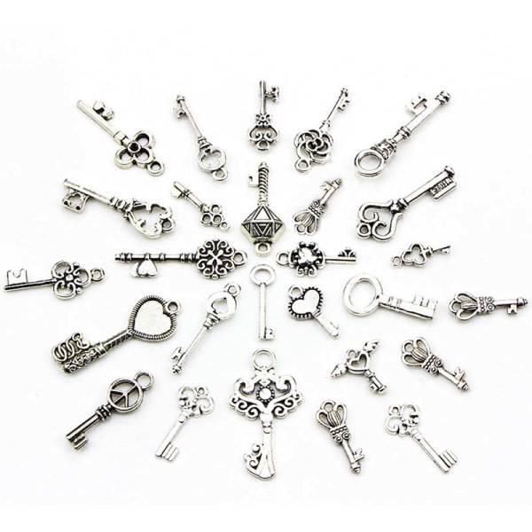 50 st blandade antika tibetanska silversmycken nyckelberlocker hängsmycke CDQ