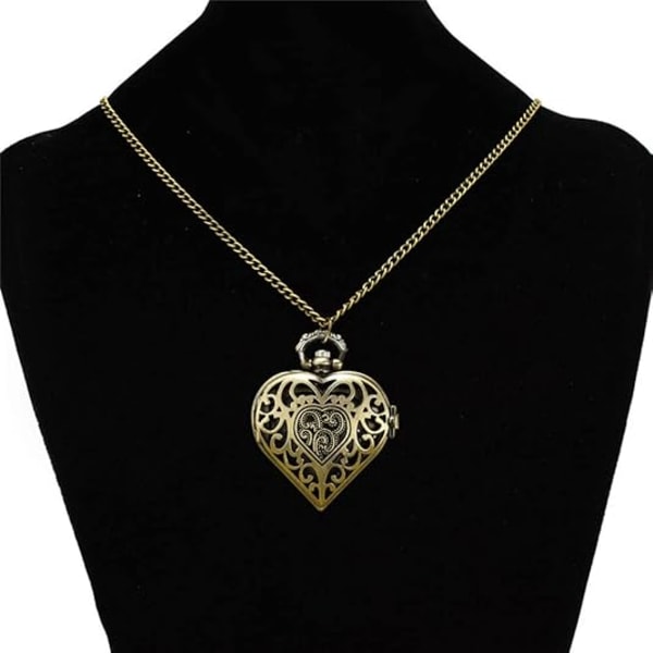 Dame Lommeur med Hjerteformet Vedhæng, Analog Lommeur med Kæde, Bryllupsgave til Hende, Valentinsdagsgave til Kvinder (Bronze)