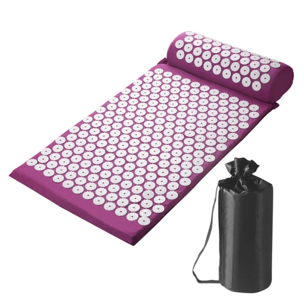Akupressurmåtte og pudesæt med taske Akupunkturmåtte til nakke- og rygsmerter, muskelafslapning Stresslindring, Iskias smertelindrende pude - Purple