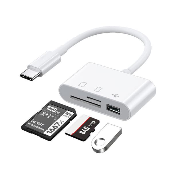 Mobiltelefon Kortlæser SD 3-i-1 Konverter Multifunktionel Adapter Universal Type Tablet Computerforbindelse U-Disk Type-C 3-i-1 Kortlæser med Kabel Type-C 3-in-1 Card Reader with Line