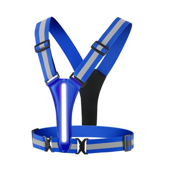 LED Reflective Vest, USB Rechargeable, Adjustable Waist/Shoulder - Blue Blue