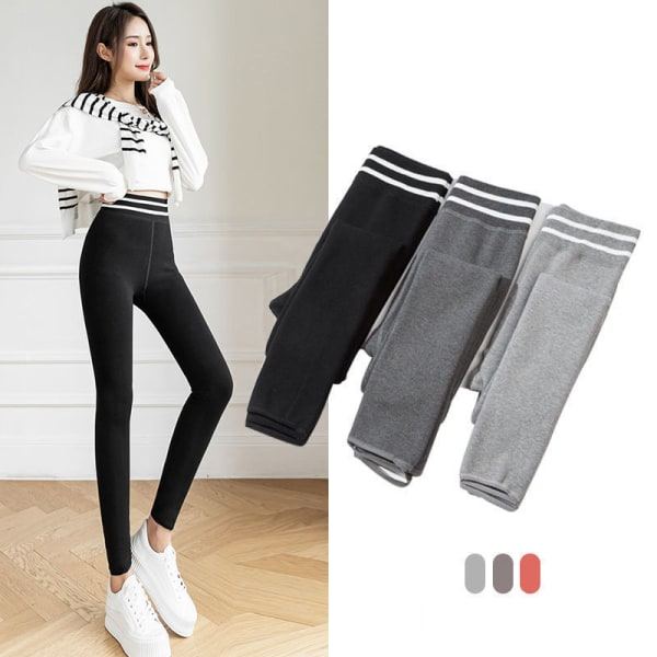 Dam Velvet Legging Fleece Varma Underkläder Byxor Elastisk midja Mørkegrå