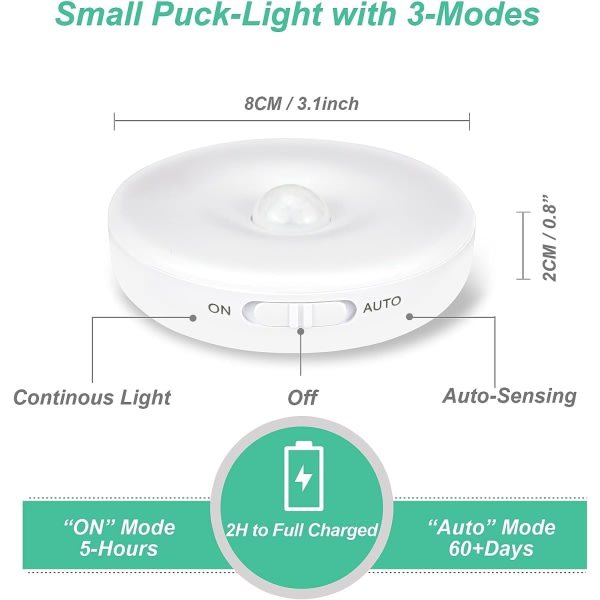 3-pack, magnetiskt trådlöst kroppsavkännande LED-nattljus, intelligent