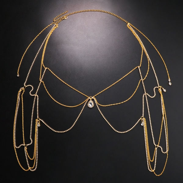 Bryllup Multi Layer Tassel Rhinestone Skulderkjede Gull