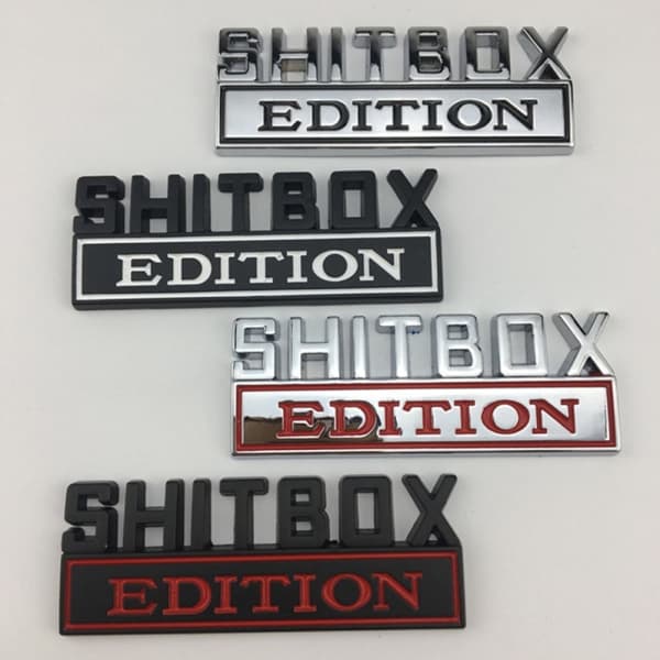 1X 3D ABS-emblem SHITBOX EDITION Badge Bilhale side mærkat Sølv-Sort