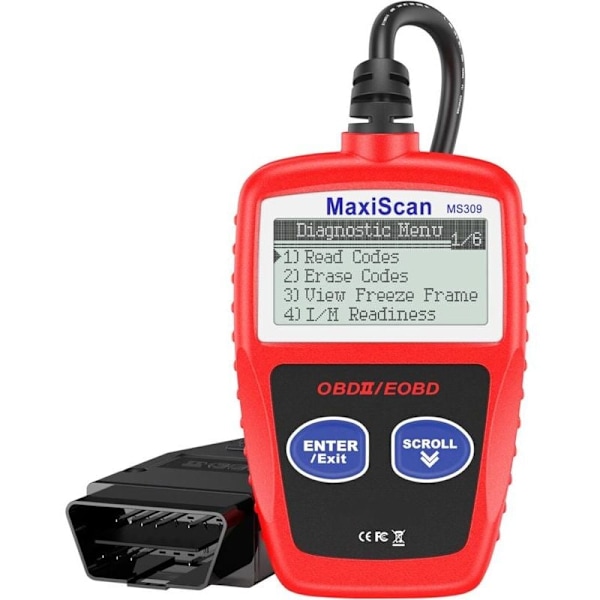 1 x MS309 CAN OBDII Skanneri OBD2 Diagnostiikkatyökalu – Skannerityökalu moottorin vikavalon tarkistamiseen (Punainen)