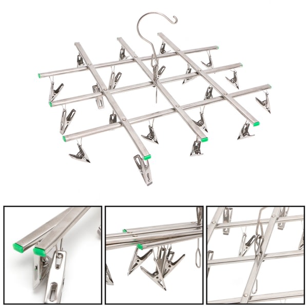 Vindtett kleshengere Sammenleggbar henger i rustfritt stål 20 klesklyper