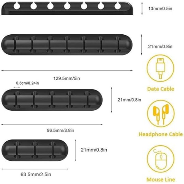 Kabelhållare Kabelklämmor Selvhäftande kabel Organizer (svart )