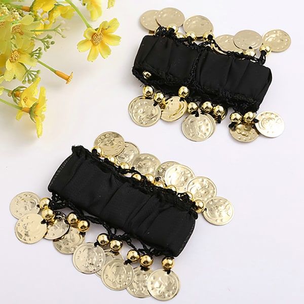 Magdans Håndled Ankel Mansjetter Armbånd Chiffon Guldmynt Mave Sort one size Black one size