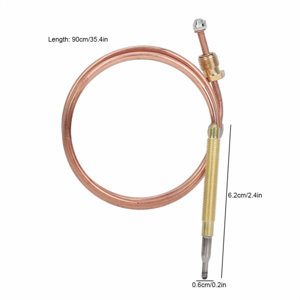 900 mm erstatningstermoelement, universal termoelement, BBQ Grill Peisvarmer termoelement, med 5 stk passformede muttere