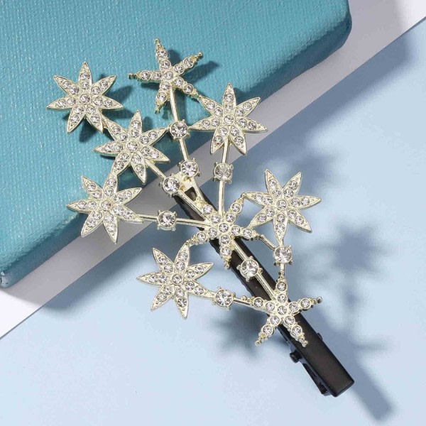 Kristallstjärna Hårklämma Barrette Silver Rhinestone Hår Bling Cluster Star Hårnål Hårnålar Huvudbonader Brud Håraccessoarer (guld)