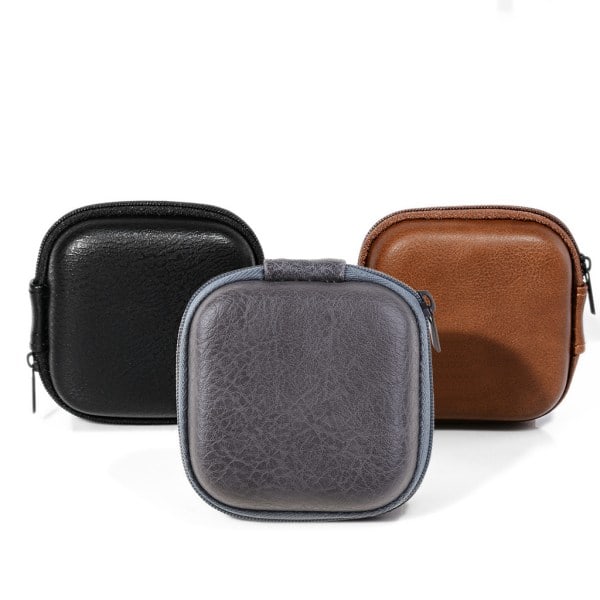 USB-datakabel oppbevaringsveske Lærhodetelefoner Deksel Mini glidelåspose Boks for de fleste headset Fallbestandig Brun Brown