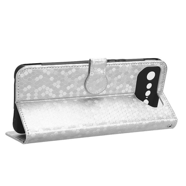 Til Asus Rog Telefon 7 5g Mobiltelefon Case PU Læder Stativ Prik Mønster Trykt Cover Sølv