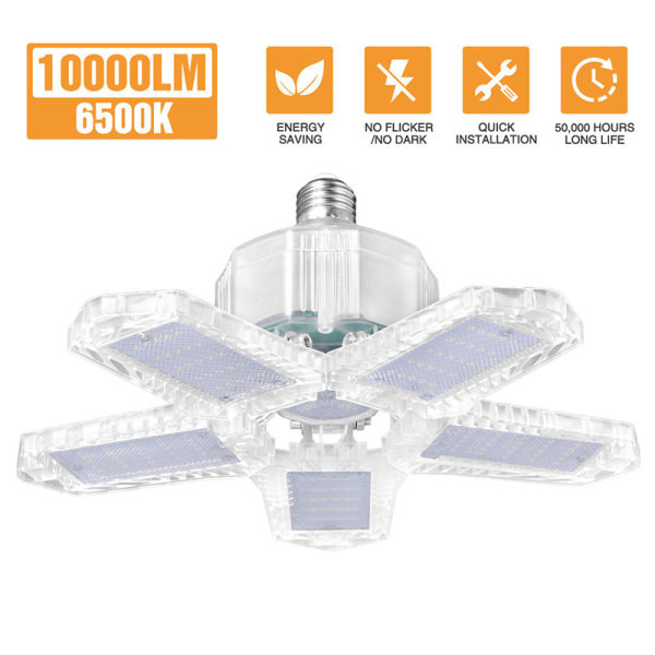 200W LED Garasjelampe E26/E27 Deformerbar Taklampe Svart