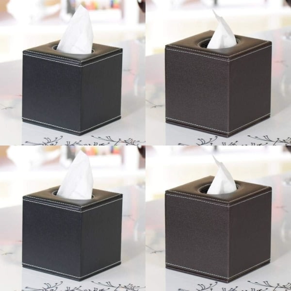 Tissue Box-holdere, Tissue Box Cover Servetthållare PU Läder Tissue Dispenser Ansigts Tissue Box for hjemmekontor Bil Tissue Cover (svart)