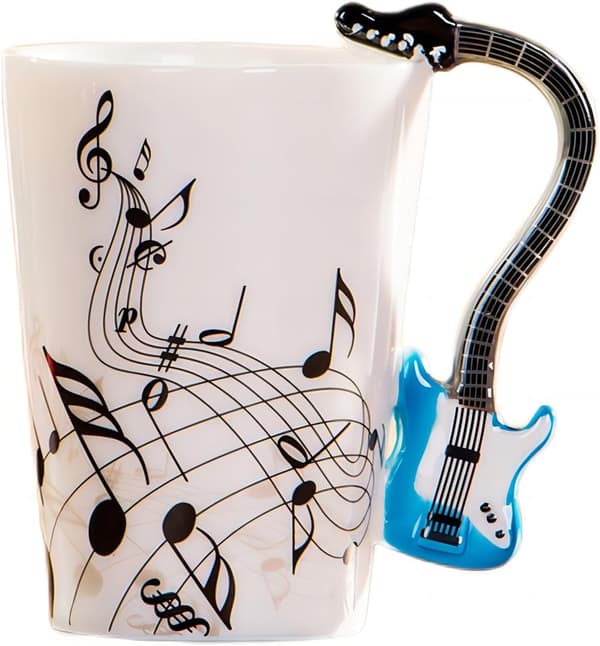 Elektrisk Gitarr Mugg med Handtag Blå Keramisk Kaffe Te Kopp Musiknot Design Nyhetspresent