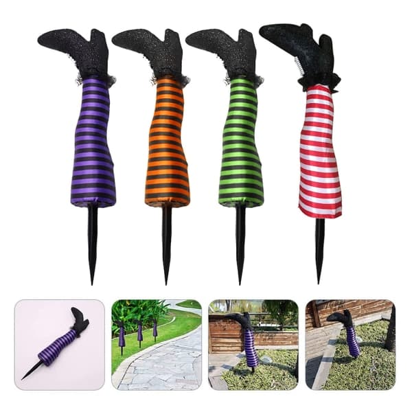 Halloween Wicked Witch Leg Props Upside Down Wizard Feet with Bootstrap Yard Ornament Decoration Red