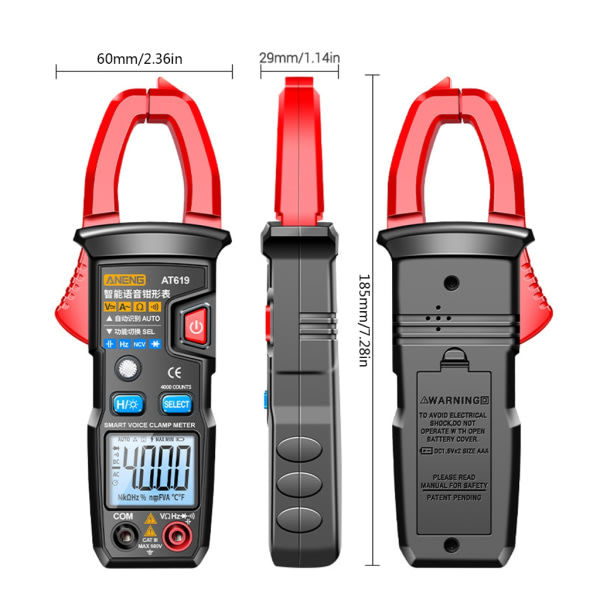 Digital klämmätare med röstsändning- Funktion Amp Meter Multimeter Autoavstånd 4000Counts Spänningstestare NCV