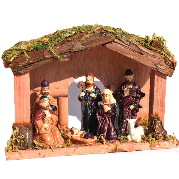 Julkrubba Figur Set Jesus Nativity Resin Hantverk Prydnad