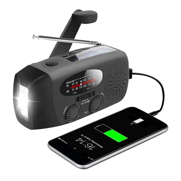 Dynamoradio med solcellelader, nødradio og powerbank
