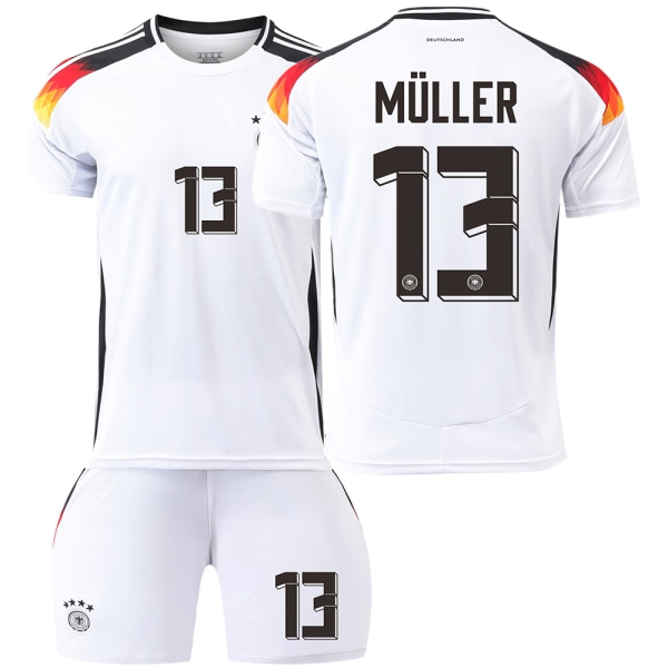 Tyskland Hjem Euro 2024 Drakt Fotballdrakt Barn Menn Kit Nr.13 Müller sockless S