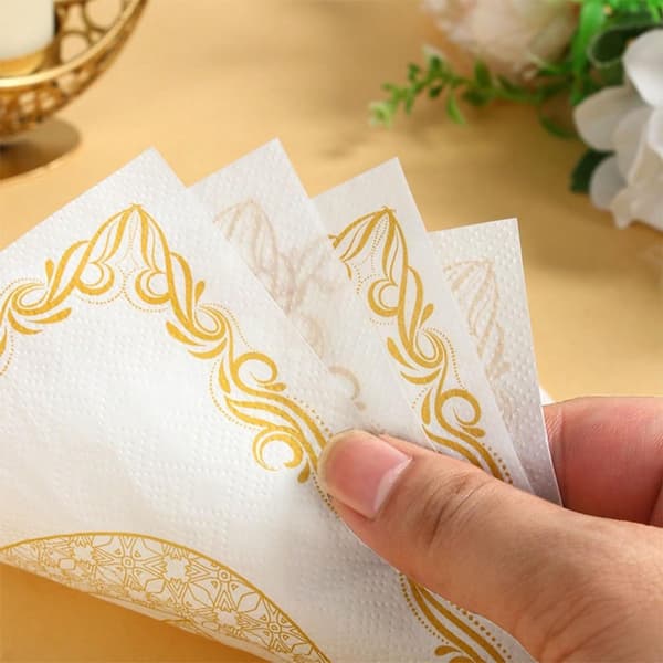 Ramadan papirservietter 20-pak 33x33 cm, guld måne- og lantedesign, absorberende engangsservietter til Iftar-borddækning