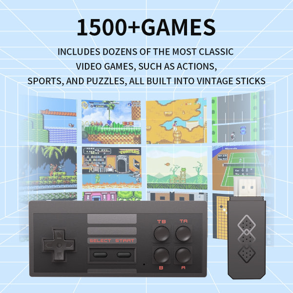 Trådlös retro videospelkonsol med 1500+ Classic Video G