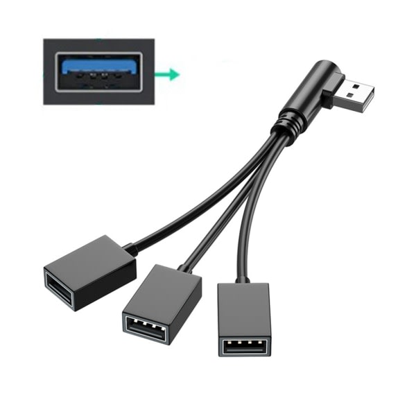 USB-splitterhub for mobil strøm, bil, datamaskin USB hann til hunn ladekabel Datakabel forlengelsesadapter null - Venstre bøy